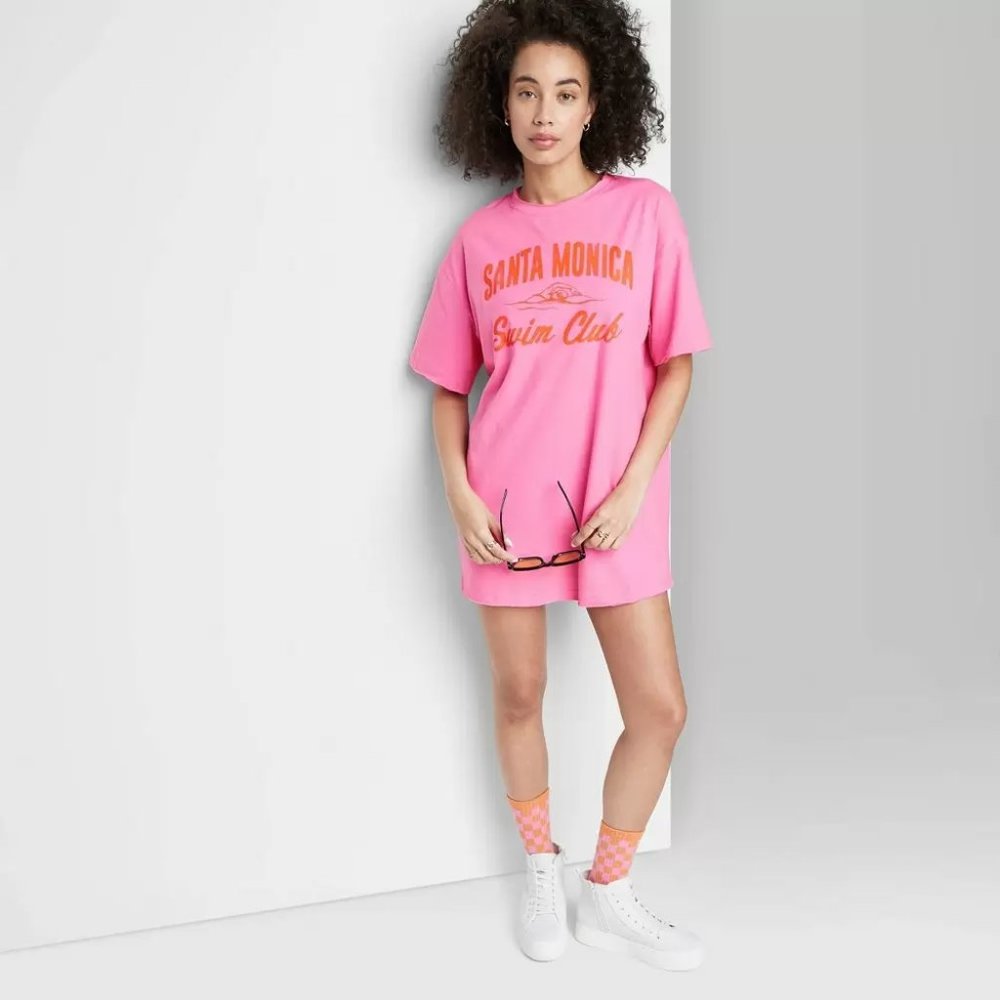 NEW! Ascot & Hart Pink Oversized Graphic Tee Tshirt- "Santa Monica Swim Club"